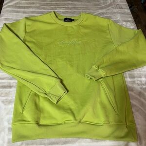 Lonely Ghost Men's small Neon Green Logo Fleece Lined Crew Sweatshirt